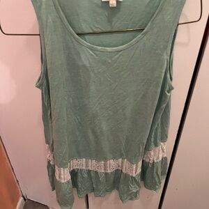 Umgee Mint Green Tank Top with Lace Detail